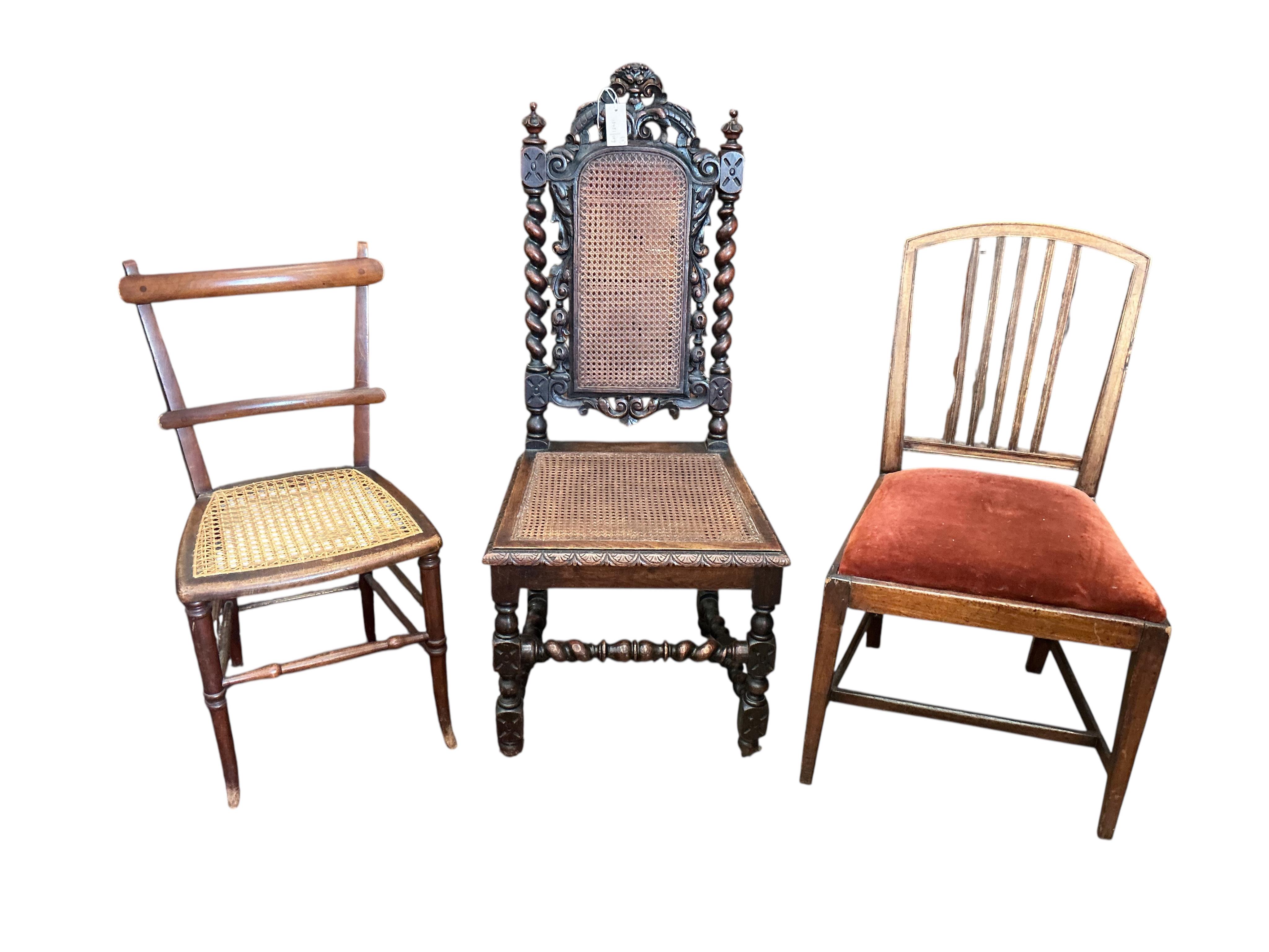 A Victorian simulated rosewood rectangular dressing stool, width 54cm, depth 40cm, height 43cm together with one other stool and three chairs